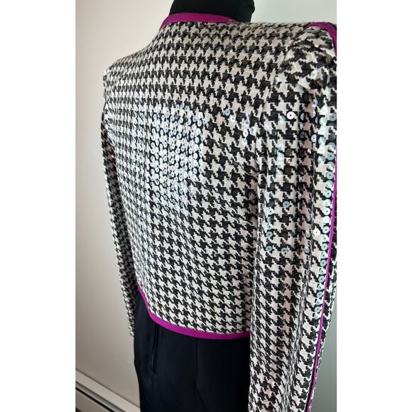 VINTAGE Karen Lawrence Black Pink Houndstooth Sequin Dress Blazer Set 4 VTG USA - Picture 4 of 10